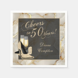 Cheers till 50 år Champagne Guld Pappersservett