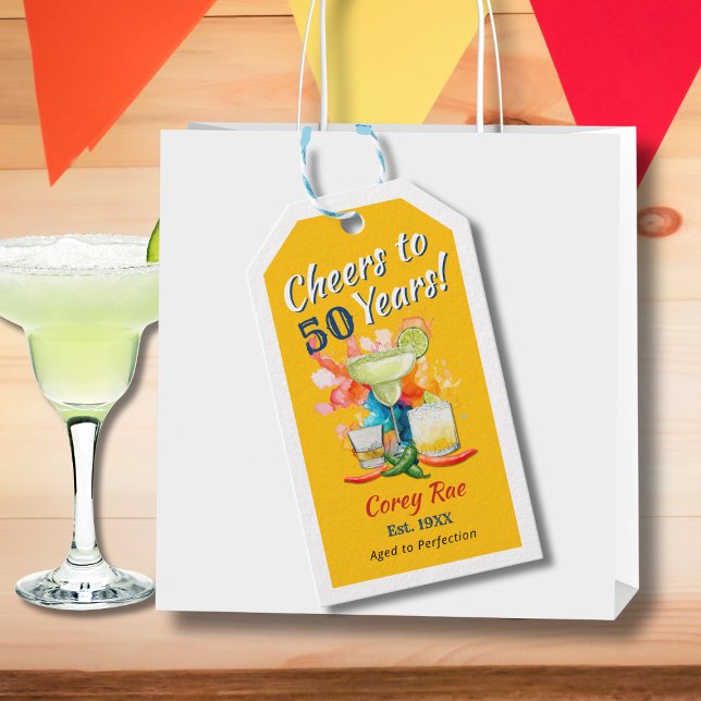 Cheers till 50 år Fiesta 50:e födelsedagen Presentetikett (Skapare uppladdad)