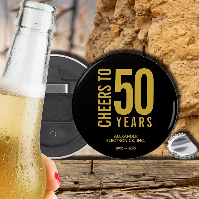 Cheers till 50 års affärsdag flasköppnare (CHANGE TO ANY YEAR! Sticks to any metal surface, great on your fridge, anniversary bottle opener.)