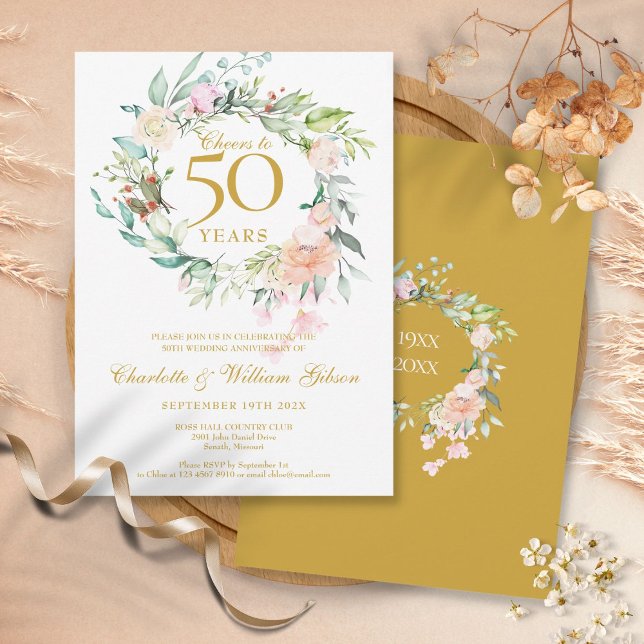 Cheers till 50 års Blommigt-årsdag Inbjudningar (Skapare uppladdad)