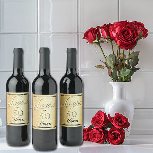 Cheers till 50 års Guld Satin Glitter Gnistra Vinflaska Etikett