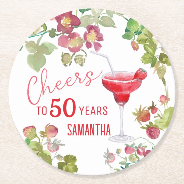 Cheers till 50 års Milstolpnad Underlägg Papper Rund (Framsidan)