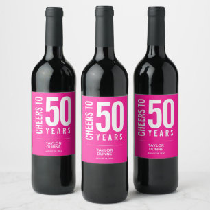 Cheers till 50 års Rosa Vinflaska Etikett