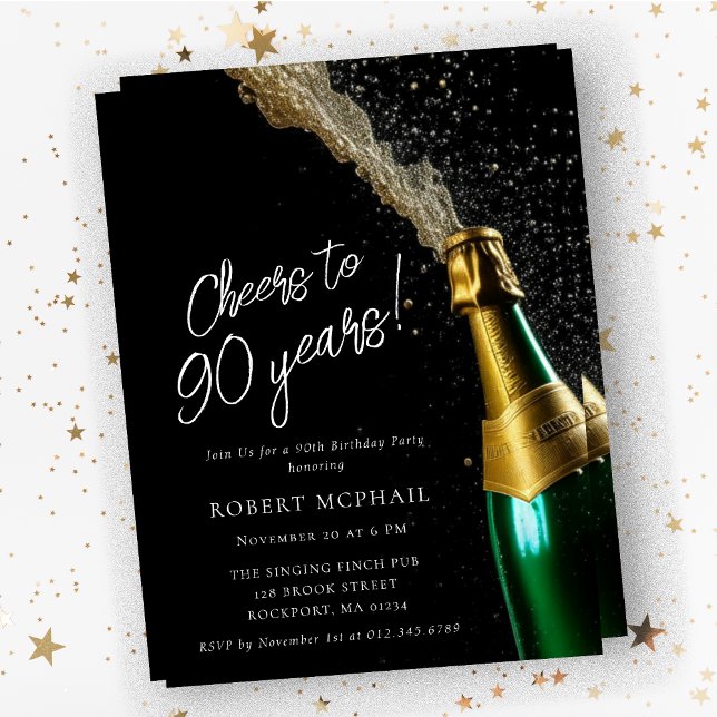 Cheers till 90 års Champagne Flaska Birthday Inbjudningar (Skapare uppladdad)