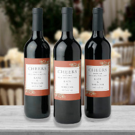 Cheers till Mr. och Mrs. Greenery Terracotta Bröll Vinflaska Etikett