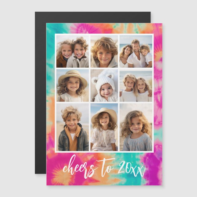 Cheers till nyårsafton för tie-Dye Teal 70s Vibe (Fram/baksida)