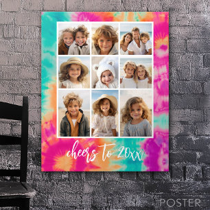 Cheers till nyårsafton för tie-Dye Teal 70s Vibe Poster