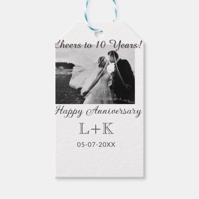 Cheers to 10 Years happy anniversary add photo dat Presentetikett (Framsidan)