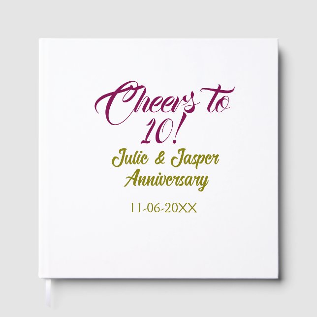 Cheers to 10th wedding anniversary mauve golden na gästböcker (Framsida)