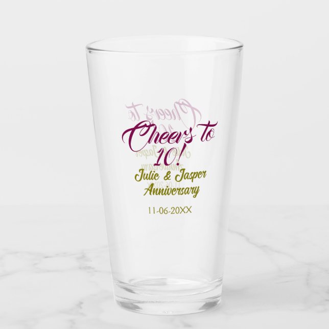 Cheers to 10th wedding anniversary mauve golden na glaskopp (Framsida)