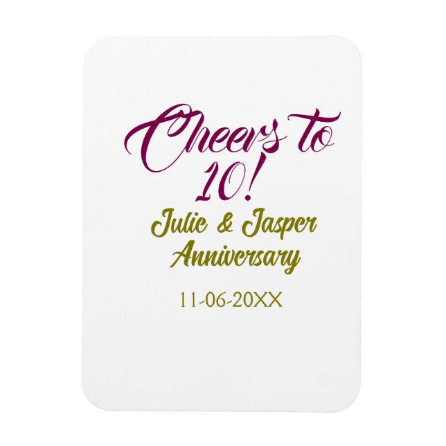 Cheers to 10th wedding anniversary mauve golden na magnet (Vertikal)