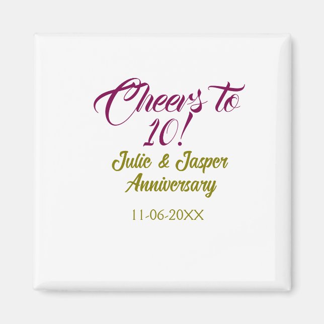 Cheers to 10th wedding anniversary mauve golden na magnet (Framsidan)