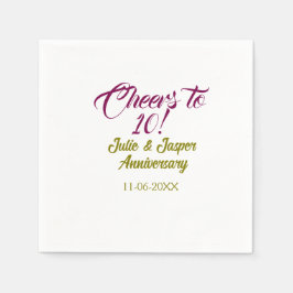 Cheers to 10th wedding anniversary mauve golden na pappersservett