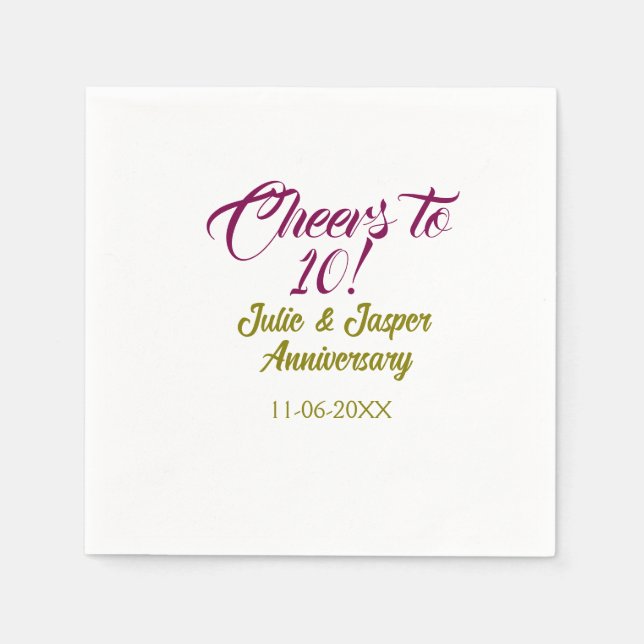Cheers to 10th wedding anniversary mauve golden na pappersservett (Framsidan)