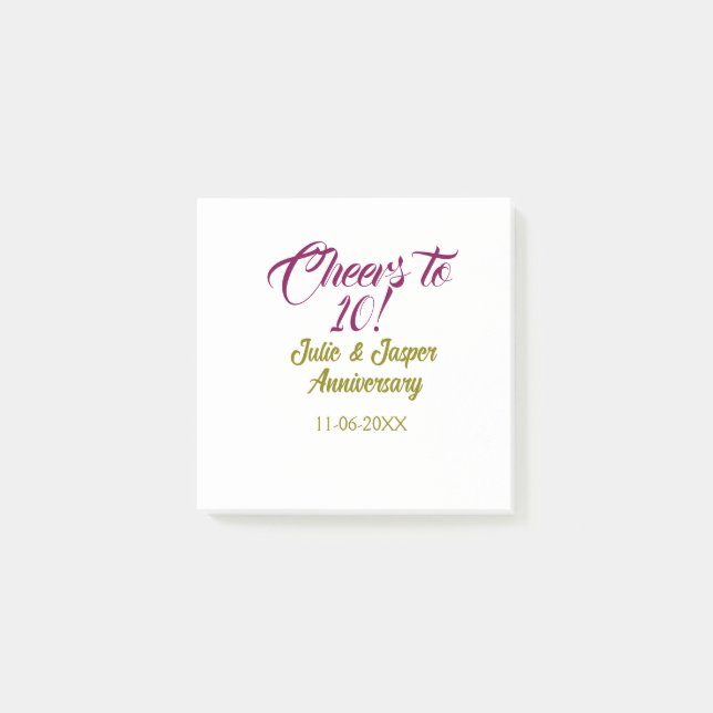 Cheers to 10th wedding anniversary mauve golden na post-it block (Framsida)