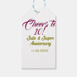 Cheers to 10th wedding anniversary mauve golden na presentetikett