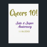 Cheers to 10th wedding anniversary purpl golden na vykort<br><div class="desc">simple business sticker</div>