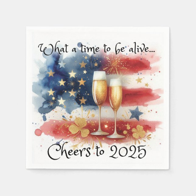 Cheers to 2025 Patriotic Napkin Pappersservett (Framsidan)