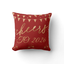 Cheers to 2026 Throw Pillow – Red & Gold New Year 