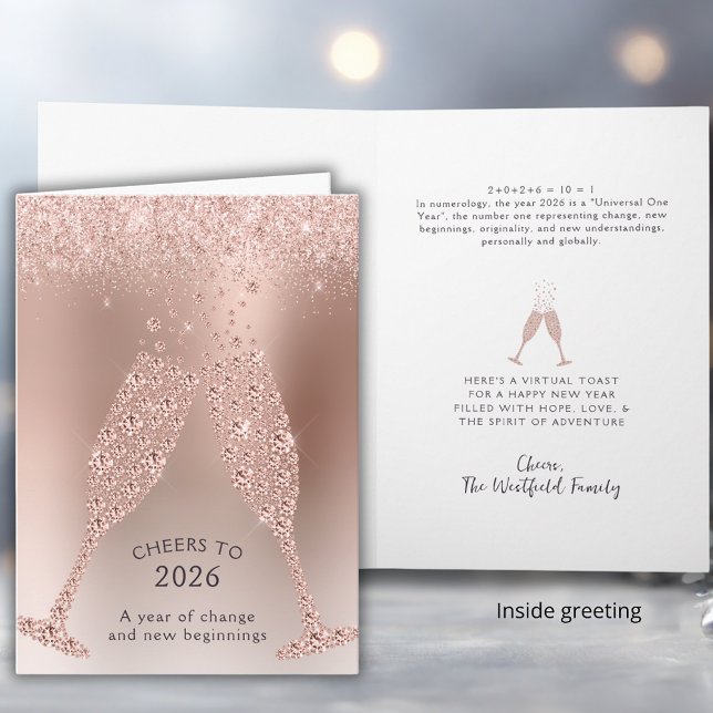 Cheers to 2026 Year of Change New Year Helgkort (Cheers to 2026 Year of Change Rose Gold Folded New Year Greeting Card)