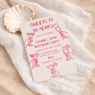 Cheers to 30 Years Beige Cocktail 30th Birthday Inbjudningar