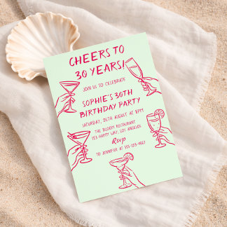Cheers to 30 Years Green Cocktail 30th Birthday Inbjudningar