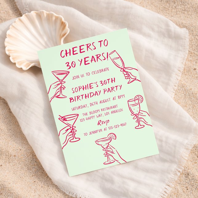 Cheers to 30 Years Green Cocktail 30th Birthday Inbjudningar (Skapare uppladdad)