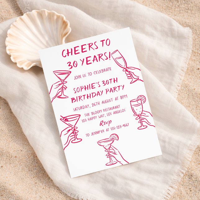 Cheers to 30 Years White Cocktail 30th Birthday Inbjudningar (Skapare uppladdad)