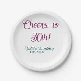 Cheers to 30th birthday name date mauve blue elega