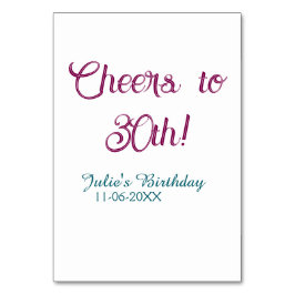 Cheers to 30th birthday name date mauve blue elega bordsnummer