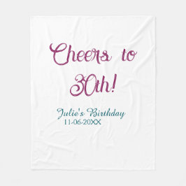 Cheers to 30th birthday name date mauve blue elega fleecefilt