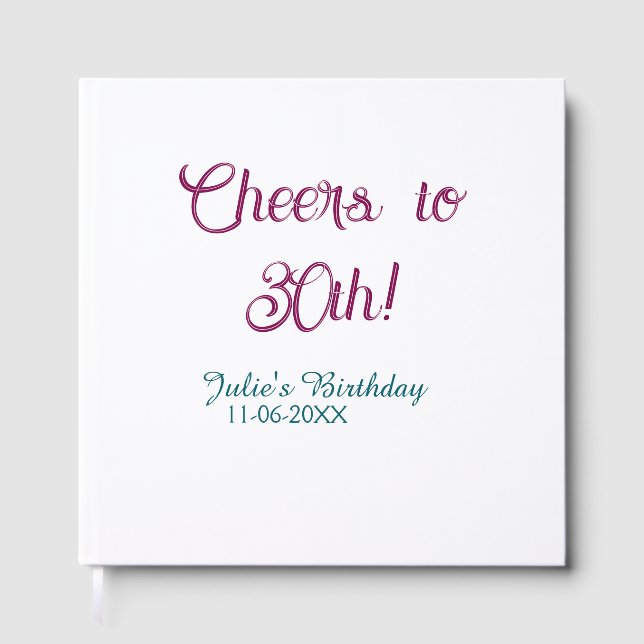 Cheers to 30th birthday name date mauve blue elega gästböcker (Framsida)