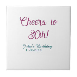 Cheers to 30th birthday name date mauve blue elega kakelplatta