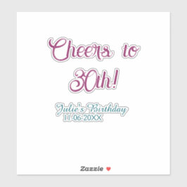 Cheers to 30th birthday name date mauve blue elega klistermärken