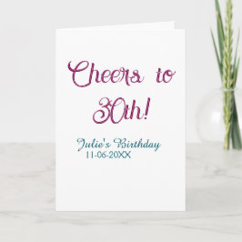 Cheers to 30th birthday name date mauve blue elega kort