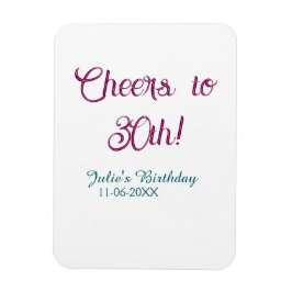 Cheers to 30th birthday name date mauve blue elega magnet
