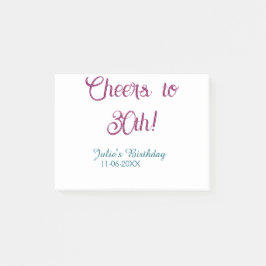 Cheers to 30th birthday name date mauve blue elega post-it block