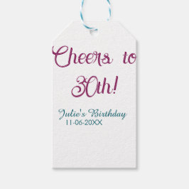 Cheers to 30th birthday name date mauve blue elega presentetikett