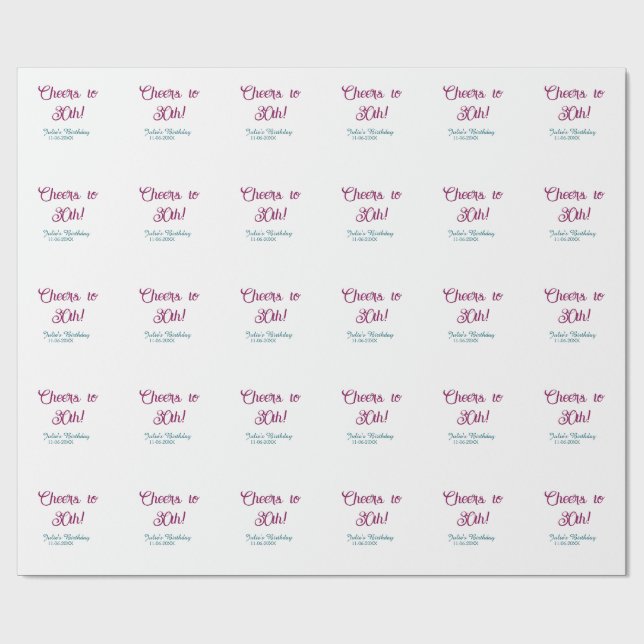 Cheers to 30th birthday name date mauve blue elega presentpapper (Platt)