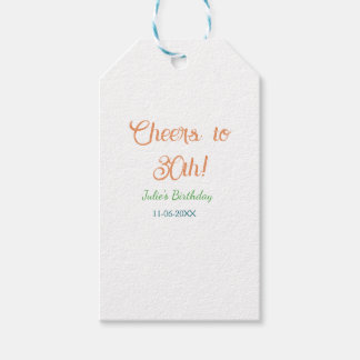 Cheers to 30th birthday name date orange green blu presentetikett