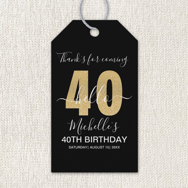 Cheers to 40! Elegant 40th Birthday with Golden Presentetikett (Skapare uppladdad)