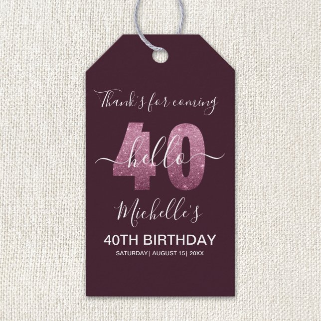 Cheers to 40! Elegant 40th Birthday with Pink Spar Presentetikett (Skapare uppladdad)