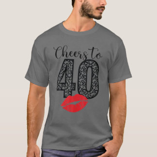 Cheers To 40 Years Lips Happy Birthday Leopard Bor T Shirt