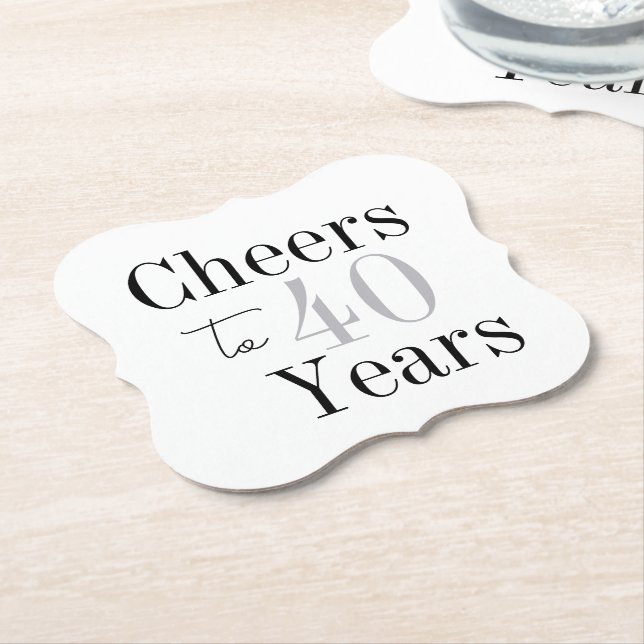 Cheers to 40 Years Minimal Silver Party Underlägg Papper (Vinklad)