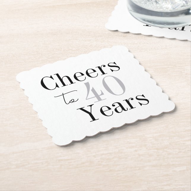 Cheers to 40 Years Minimal Silver Party Underlägg Papper (Vinklad)