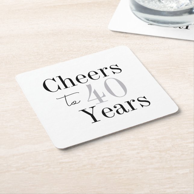 Cheers to 40 Years Minimal Silver Party Underlägg Papper Kvadrat (Vinklad)