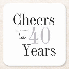 Cheers to 40 Years Minimal Silver Party Underlägg Papper Kvadrat