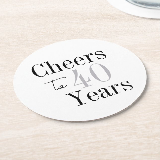 Cheers to 40 Years Minimal Silver Party Underlägg Papper Rund (Vinklad)
