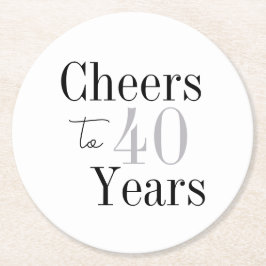 Cheers to 40 Years Minimal Silver Party Underlägg Papper Rund