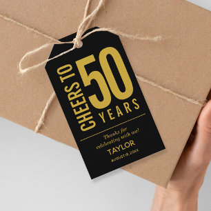 Cheers to 50 Years Black and Guld Party Favor Presentetikett